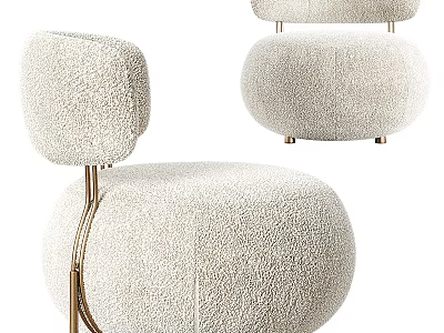 Modern Single Sofa With Beige Plush Fabric And Gold Metal Legs Design 3d model