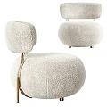 Modern Single Sofa With Beige Plush Fabric And Gold Metal Legs Design