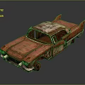Rusty Red Classic Old Car With Weathered Body And Tail Fin Design