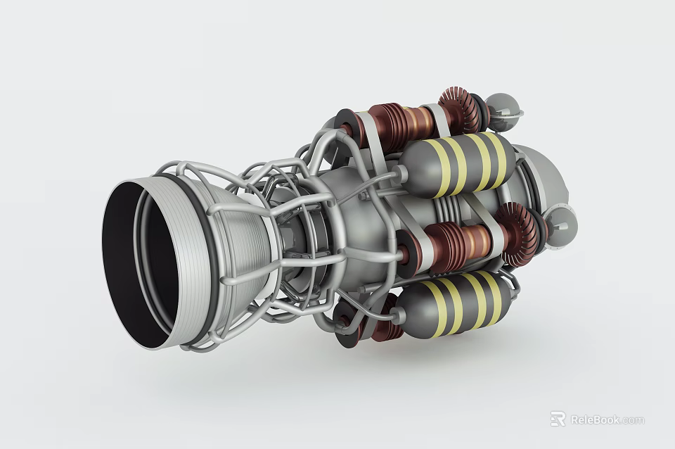 Mechanical Engine Featuring Metallic Coils Yellow Black Stripes Industrial Pipes And Detailed Design 3d model 