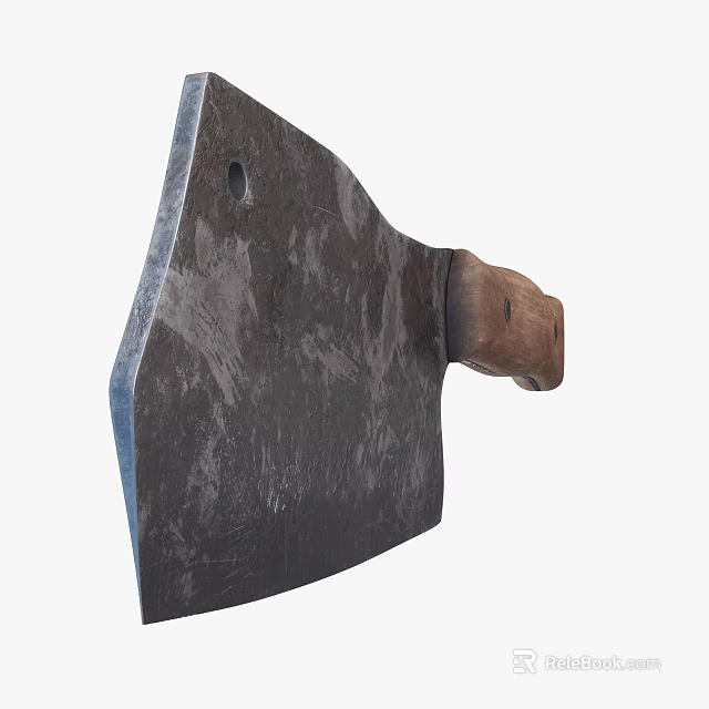 Vintage Kitchen Cleaver With Wooden Handle And Worn Blade Texture For Cooking 3d model 