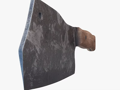 Vintage Kitchen Cleaver With Wooden Handle And Worn Blade Texture For Cooking 3d model