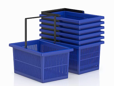 Blue Plastic Commercial Shopping Baskets With Black Handles And Stackable Design 3d model