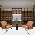 Elegant Modern Wine Cellar Interior With Glass Walls Wooden Racks And Leather Chairs
