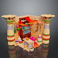 Colorful Miniature Toy Shop Display With Pillars Shelves And Various Items