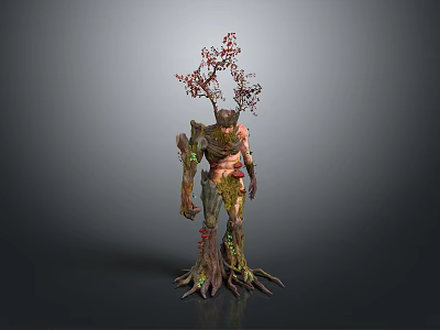 Moss Covered Tree Humanoid Creature Character With Root Legs And Branch Arms 3d model
