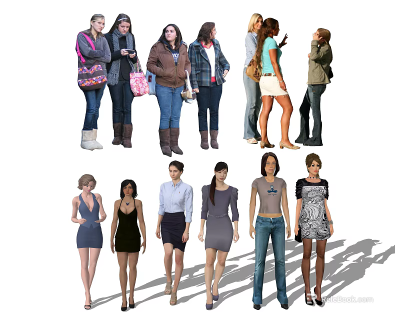 Multiple People Showcasing Various Fashion Outfits 3d model 