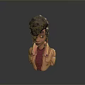 3D Stylized Character With Curly Dark Hair Beige Jacket And Pink Top Design