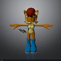 Cartoon Character With Red Hair Orange Body Blue Boots Backpack Outstretched Arms Holding Device