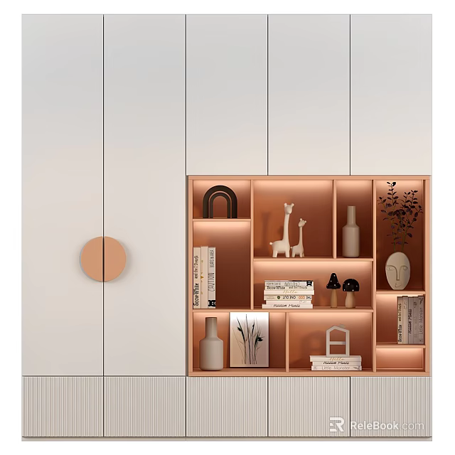 Modern Decorative Cabinet With Shelves Lighting And Decorative Items Like Giraffe Figurine Vases 3d model 