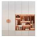 Modern Decorative Cabinet With Shelves Lighting And Decorative Items Like Giraffe Figurine Vases