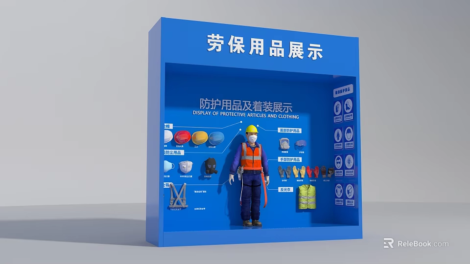 Industrial Park Labor Protection Products Display With Safety Helmets And Protective Gear 3d model 