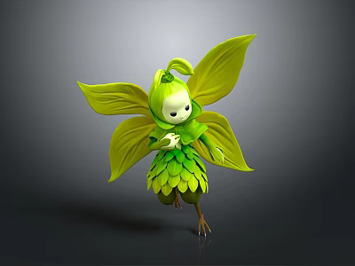 Cute Small Green Leaf Winged Creature With Floral Body And Delicate Features 3d model