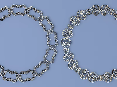 Intricate Carved Metal Patterns In Circular Ornamental Designs On Blue Background 3d model