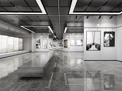 Modern Art Exhibition Hall Interior With Spacious Layout Polished Floor And Paintings 3d model