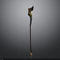 Ornate Medieval Fantasy Staff With Long Wooden Handle And Blue Gold Accents