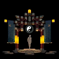Chinese Style Commercial Stage Equipment with Yin Yang Symbol Lanterns Scrolls and Human Silhouette
