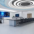 Modern Control Room With Large Monitoring Screens Data Displays And Control Console