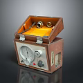 Vintage Wooden Device With Open Lid Yellow Interior Control Dials And Knobs 3d model