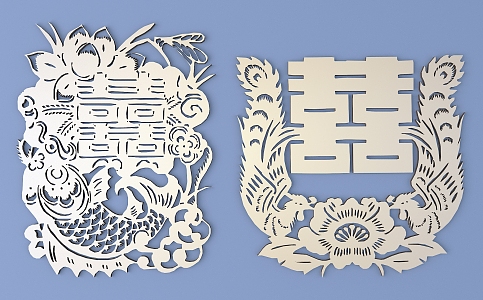 Chinese Happy Character Paper-cut Carved Hollow Carved 3d model