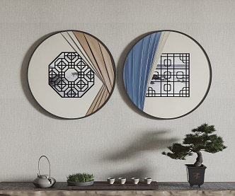 New Chinese Style Round Frame Painting Round Hanging Painting 3d model