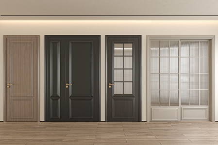 Modern door combination single door double door 3d model