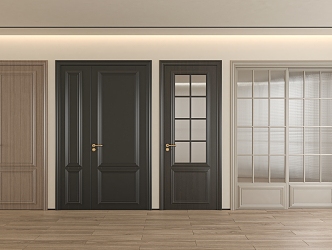 Modern door combination single door double door 3d model