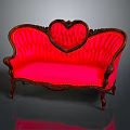 Red Upholstered Sofa with Heart Shaped Backrest and Wooden Carved Frame for Living Room