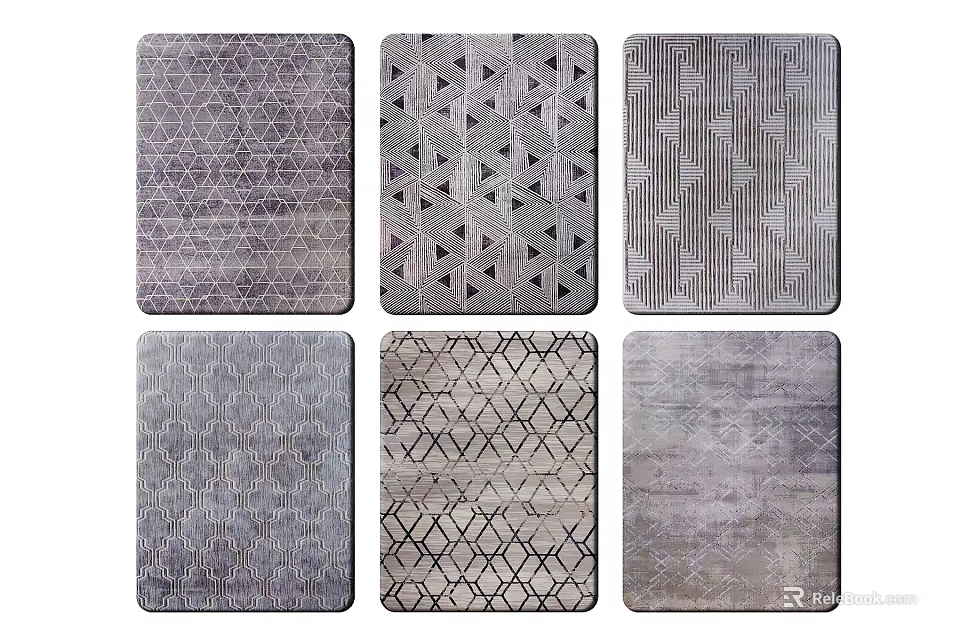 Stylish Gray Decorative Pillows With Various Geometric Patterns For Home Sofa Decoration 3d model 