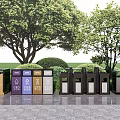 Public Facility Outdoor Waste Sorting Bins With Colored Containers And Green Trees 3d model