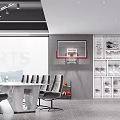 Modern Retail Store Interior With Display Shelves Shoes Clothing Circular Orange Floor And Ceiling Lines