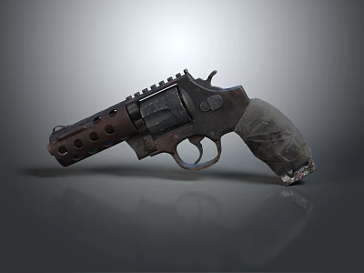 Vintage Revolver With Holed Metal Body And Cloth Wrapped Worn Grip 3d model