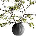 Modern Gray Striped Vase with Green Branches and Small Berries