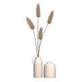 White Ceramic Vases With Dried Pampas Grass On Light Gray Background 3d model