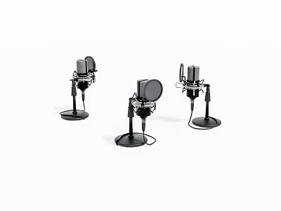 Three High Quality Professional Microphones On Stands For Studio Recording Use 3d model
