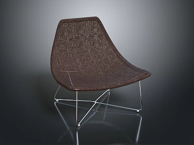 Stylish Modern Brown Wicker Chair With Curved Design And Metal Frame 3d model