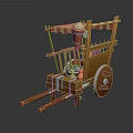 Traditional Wooden Vendor Cart Design With Decorative Canopy And Spoked Wheels