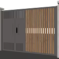 Modern Double Entrance Gate With Vertical Wooden Slats And Metal Frame