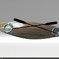 Wooden Boat Decorative Model With Blue Life Rings And Crossed Red Paddles