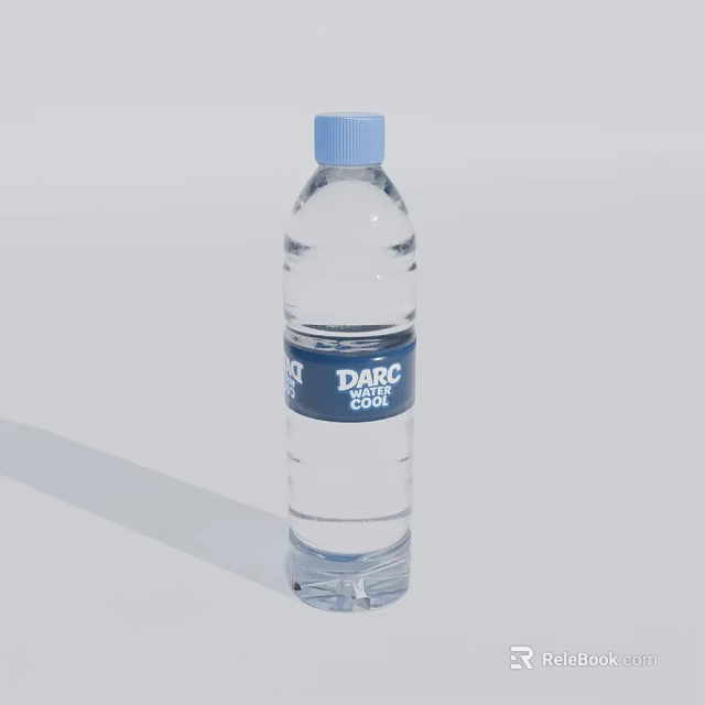 DARC COAST Water Bottle With Blue Cap Transparent Body And Clear Water 3d model 