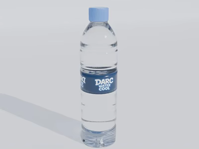 DARC COAST Water Bottle With Blue Cap Transparent Body And Clear Water 3d model