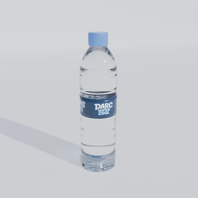 DARC COAST Water Bottle With Blue Cap Transparent Body And Clear Water 3d model