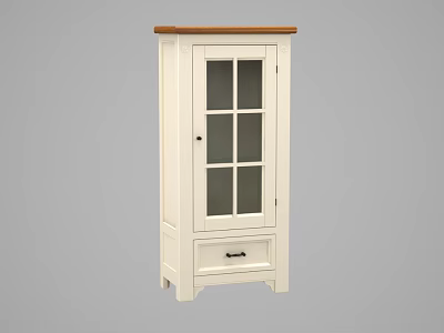 Classic White Display Cabinet Featuring Glass Door Wooden Top And Drawer 3d model