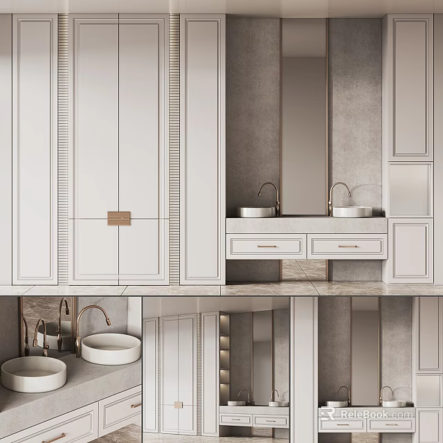 Elegant Modern White Bathroom Vanity With Double Sinks And Mirror Cabinets 3d model