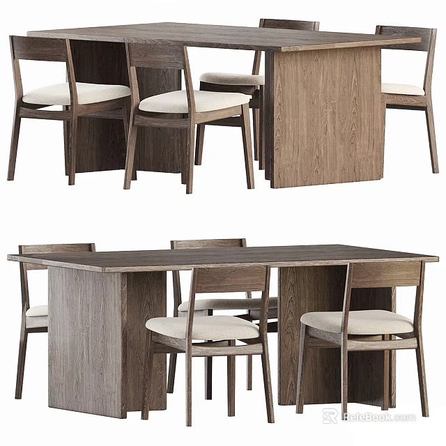 Modern Wooden Dining Table Set With Matching Chairs And Light Upholstered Seats 3d model 