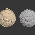 Two Sun Face Badges Gold And Silver With Radiant Edges And Reflective Surface 3d model