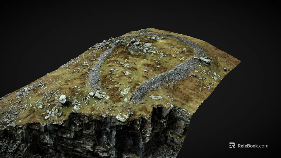 Natural Garden Landscape With Winding Stone Path Rocky Terrain And Green Grass 3d model 