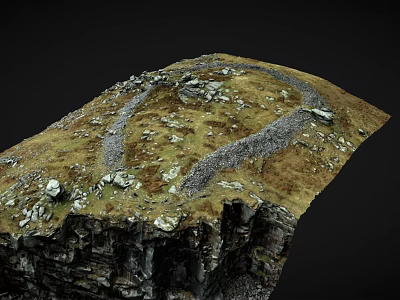 Natural Garden Landscape With Winding Stone Path Rocky Terrain And Green Grass 3d model