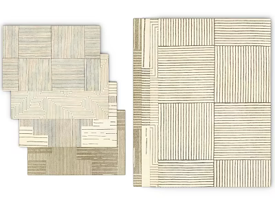 Neutral Toned Square Rugs With Geometric Stripes And Layered Textured Design 3d model