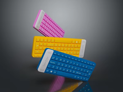 Wireless Computer Keyboards Pink Yellow Blue Portable Slim Design For Laptop Use 3d model